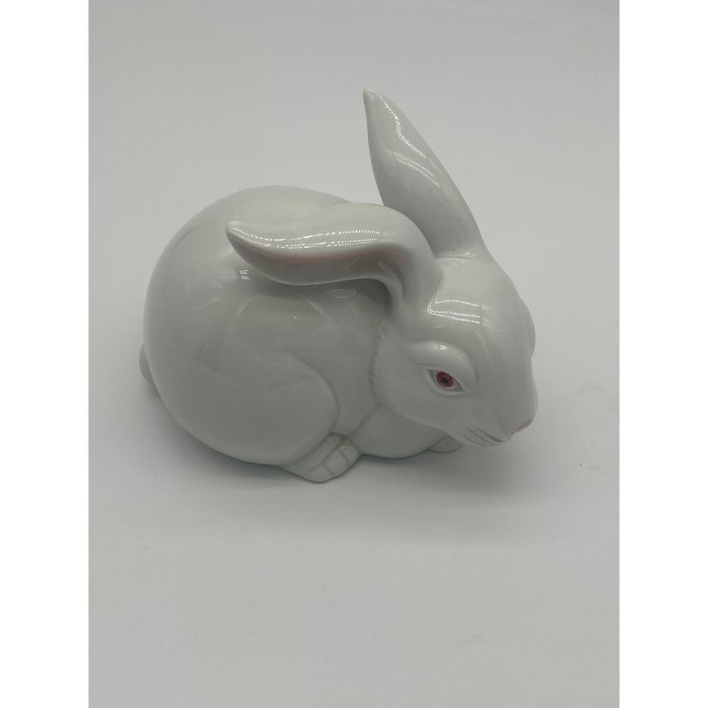 Fitz & Floyd White Porcelain Rabbit Figurine Red Eyes 1985 Hand Painted Bunny
